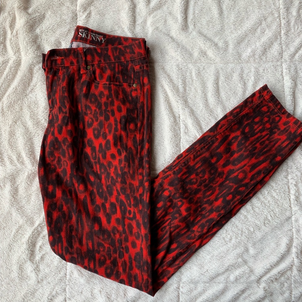 NY&C Red and Black Leopard Skinny Jean Pant